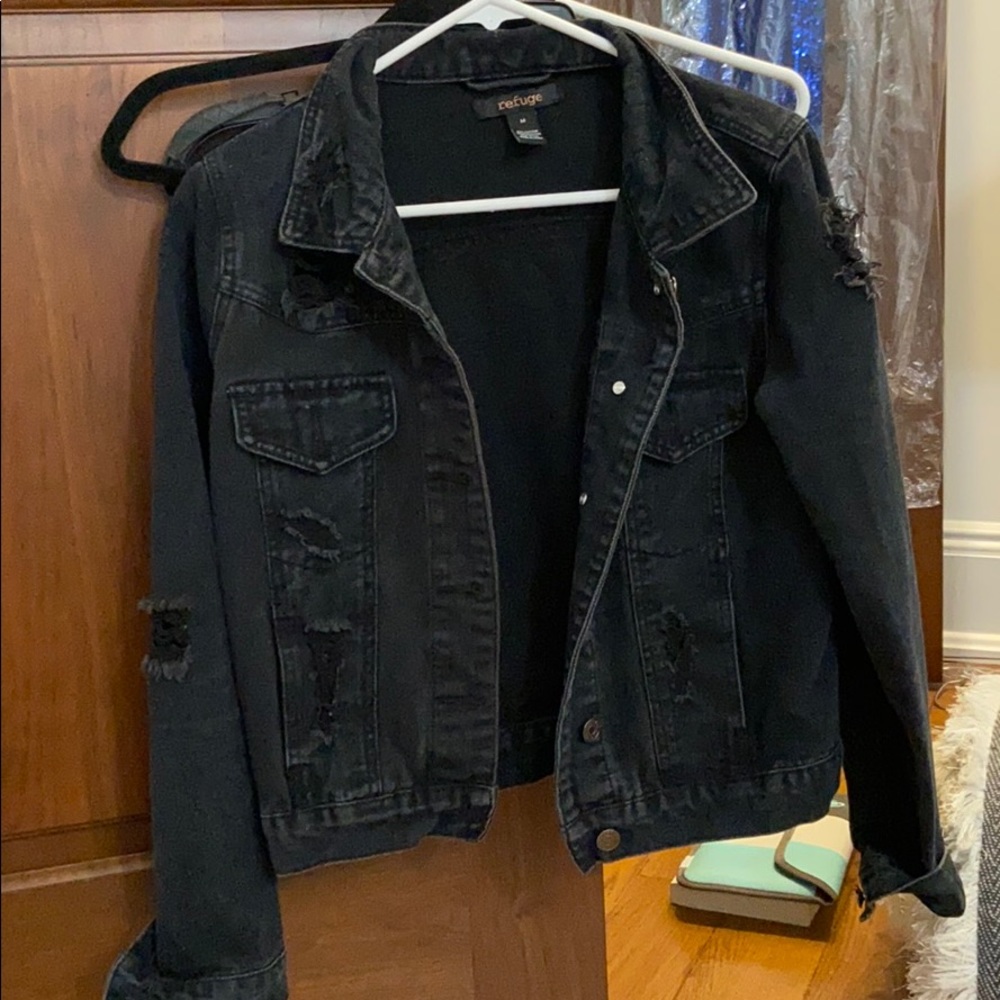 black ripped jean jacket